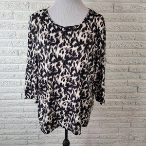 Kim Rogers Womens Top 2X Plus 3/4 Sleeve Black Animal Print Lightweight ANI83E